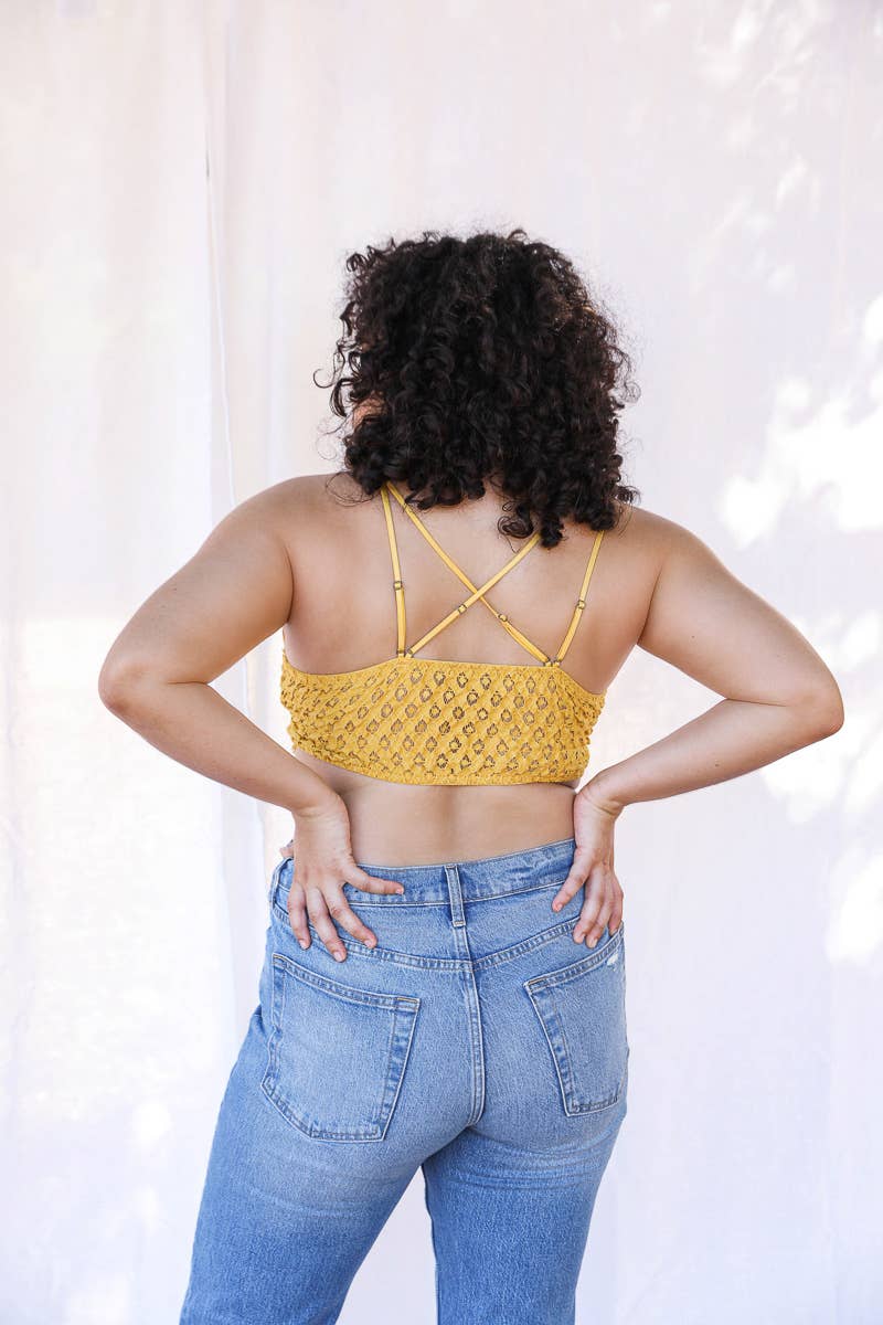 X-Large Padded Crochet Lace Longline Bralette: Sage XL