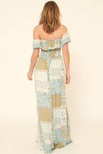 Load image into Gallery viewer, Woven Patch Smocked Sleeveless Maxi Dress: Seagrass
