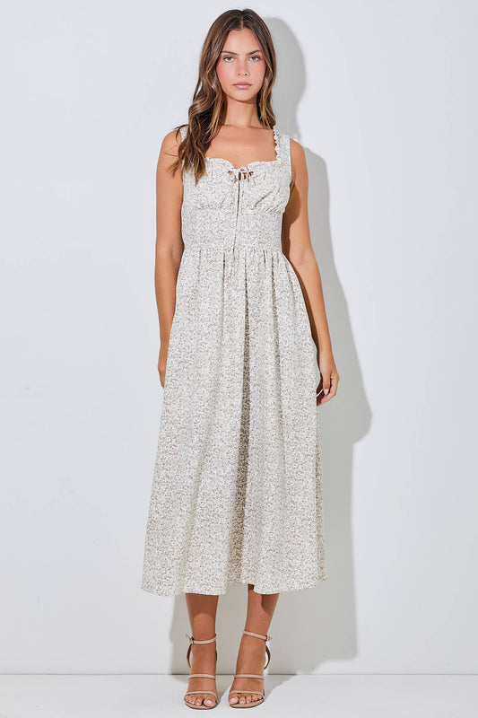 FLORAL MIDI DRESS: TAUPE BD5909