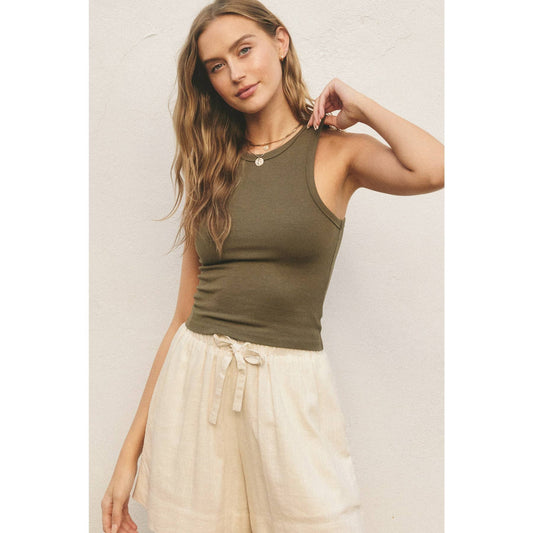FT10597-P1364_2 Ribbed Racerback Tank Top: OLIVE