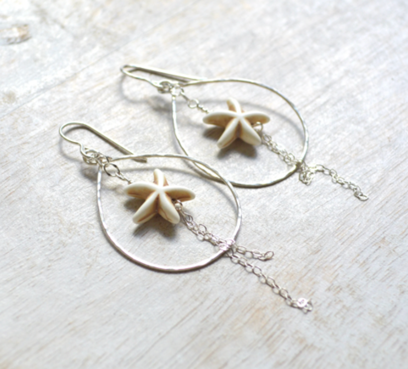 Magnesite Starfish Earrings: Gold Filled