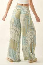 Load image into Gallery viewer, Floral Patchwork-Print Wide-Leg Pants: SEAGRASS

