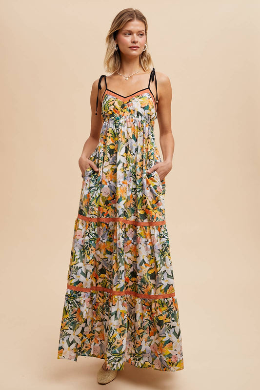 ILD5745 FLORAL MAXI DRESS: ORANGE ILD5745