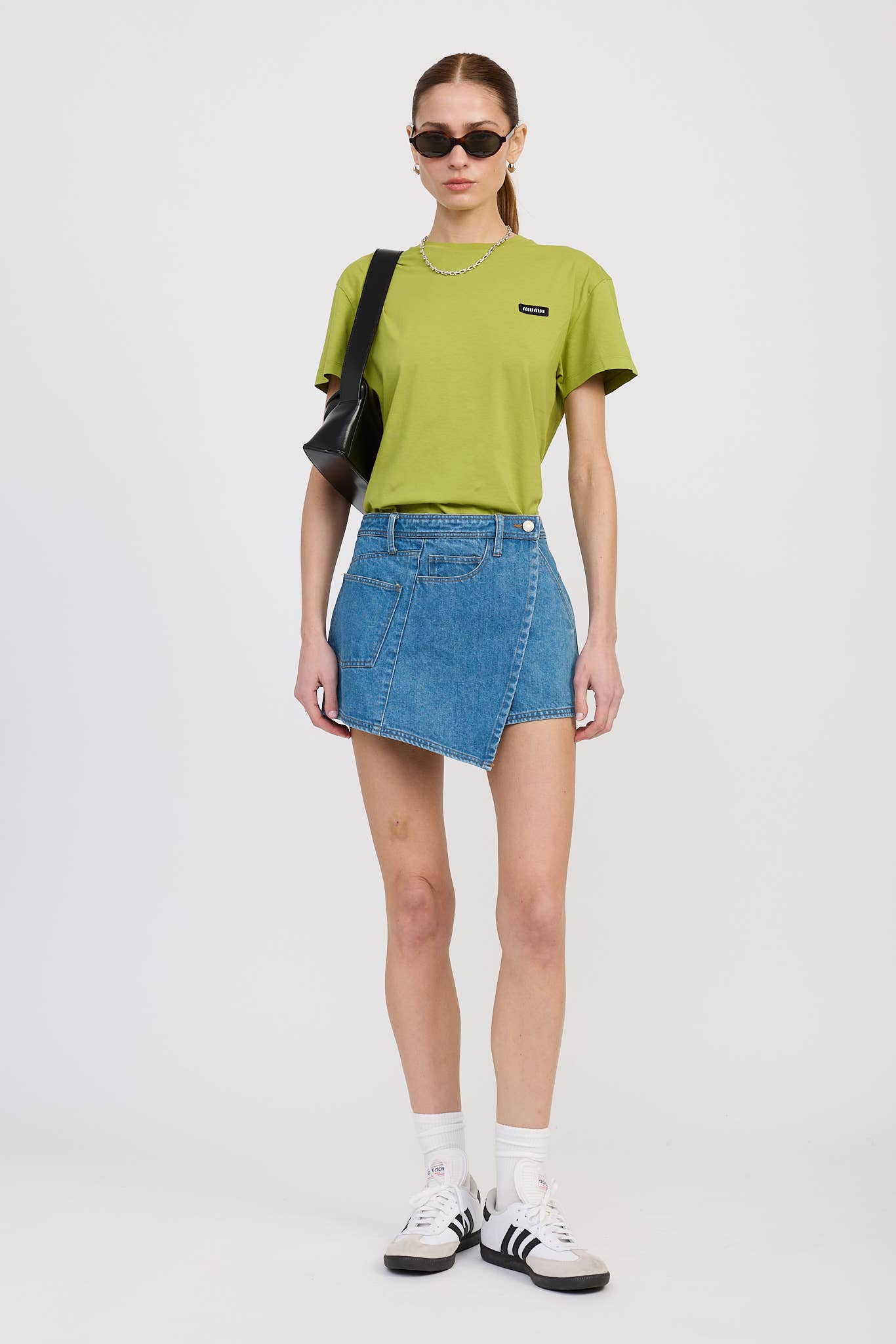 WRAPPED ASYMMETRICAL DENIM SKIRT: TRUE DENIM / IPG2705P