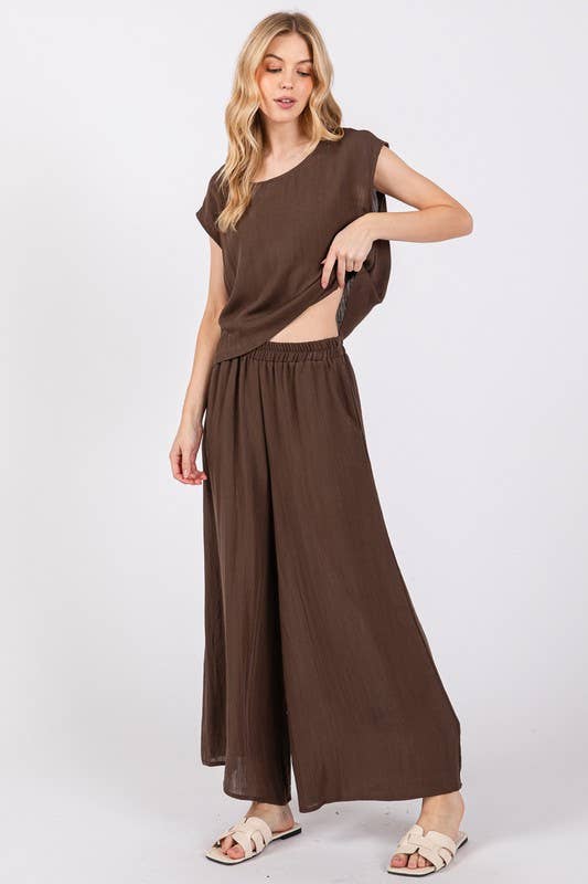 Woven Wide Leg Pull on Pants - NP16207F9: Olive
