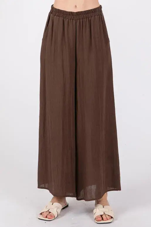 Woven Wide Leg Pull on Pants - NP16207F9: Olive