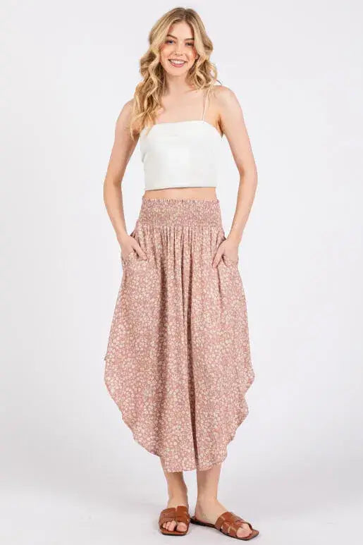 Print Waist Smocked Skirts - VNS16762H8: Night Purple