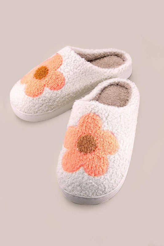 SOFT PLUSH MUSHROOM HEART RAINBOW WARM SLIPPERS | 40SP014: FLOWER PEACH / Large