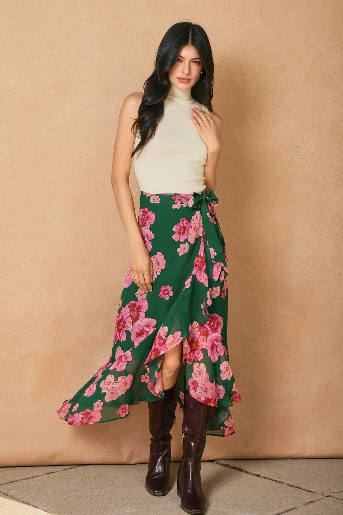 Desert Bloom Ruffled Hem Wrap Skirt: JASPER ROSE / FS11375-P2113