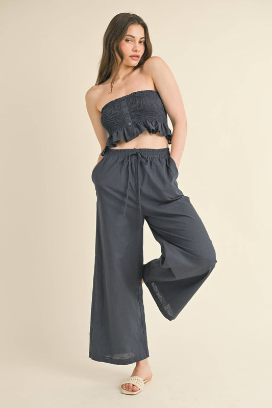 💖Pants Only💖IST5605 LINEN ANKLE PANTS: DARK DENIM