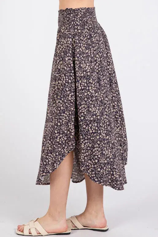 Print Waist Smocked Skirts - VNS16762H8: Night Purple