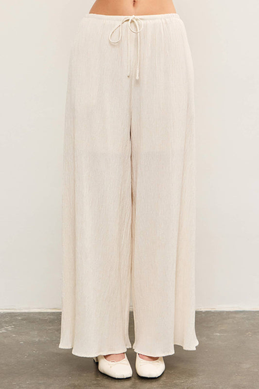 ELASTIC WAIST WIDE LEG PANTS: LINEN / S24663