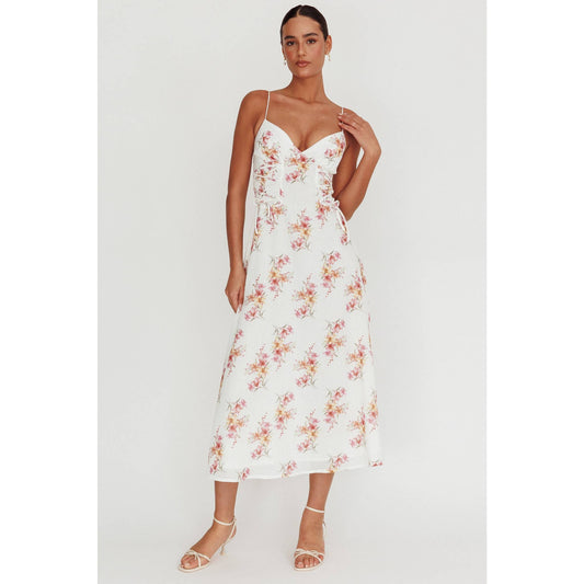 FLORAL V NECKLINE MAXI DRESS: FLORAL / KA0091D01