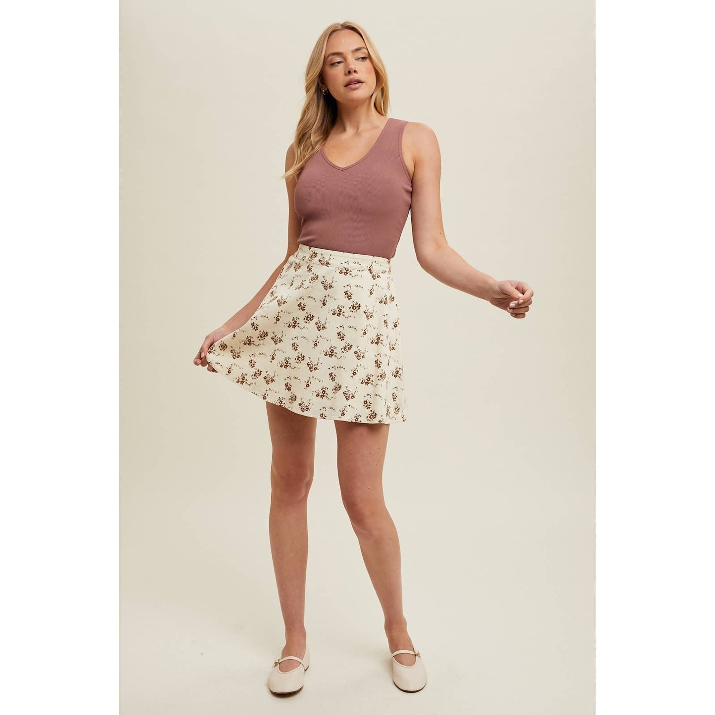 FLORAL CORDUROY MINI SKIRT / WL24-9618: CREAM/CAME
