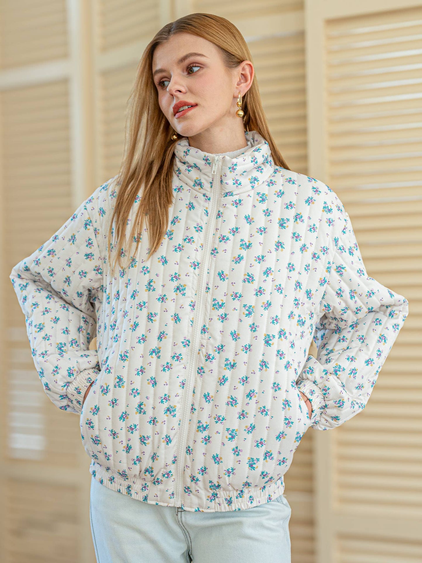 Dainty Floral Quilted Puffer Jacket: RP2457