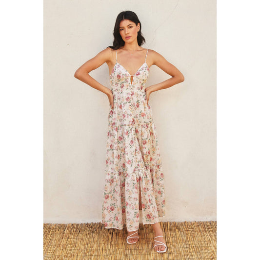 A Kiss Bustier Tiered Maxi Dress: FADED ROSE / FD11576-P1576