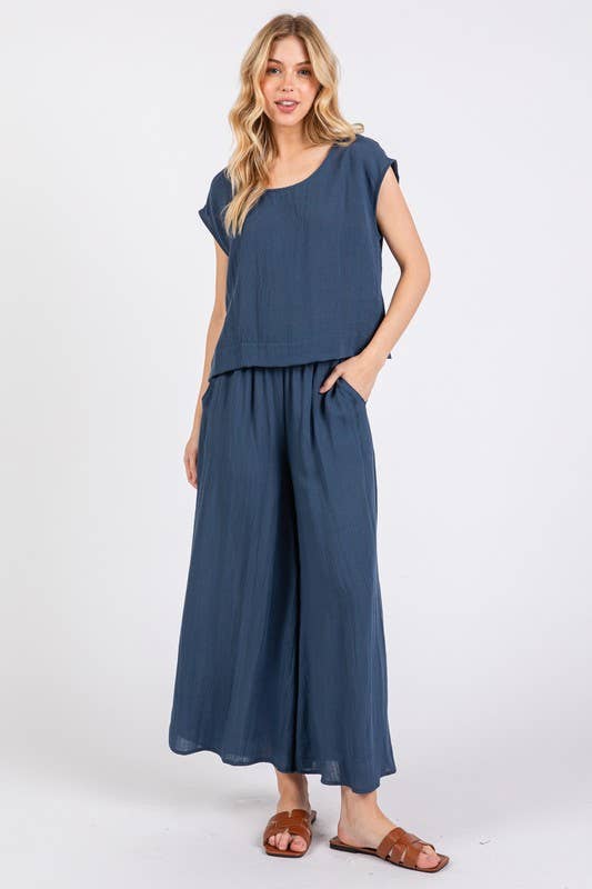 Woven Wide Leg Pull on Pants - NP16207F9: Olive