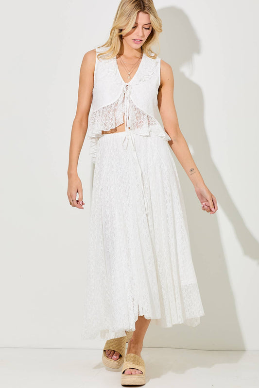 LACE MAXI SKIRT : OFF WHITE / BK1330