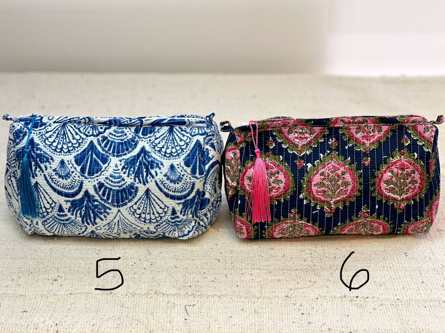 Block Print Cosmetic Bag: Blue Floral