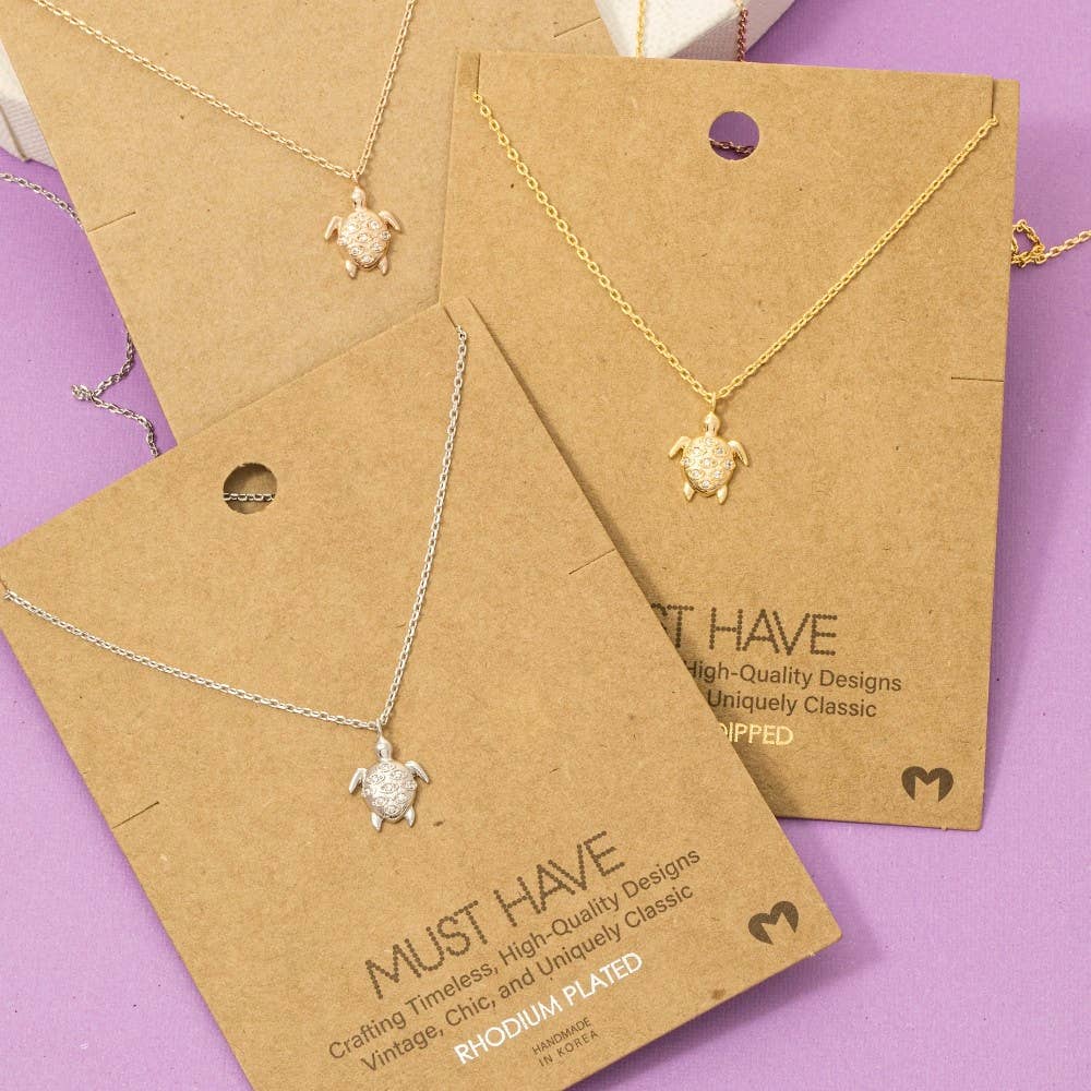 Gold Dipped Cz Studded Turtle Pendant Necklace: S