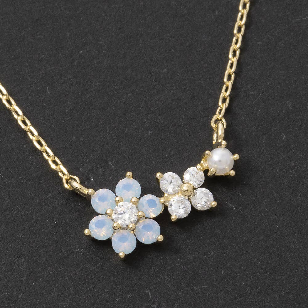 Gold Dipped Dual Cz Daisy Cluster Pendant Necklace: G