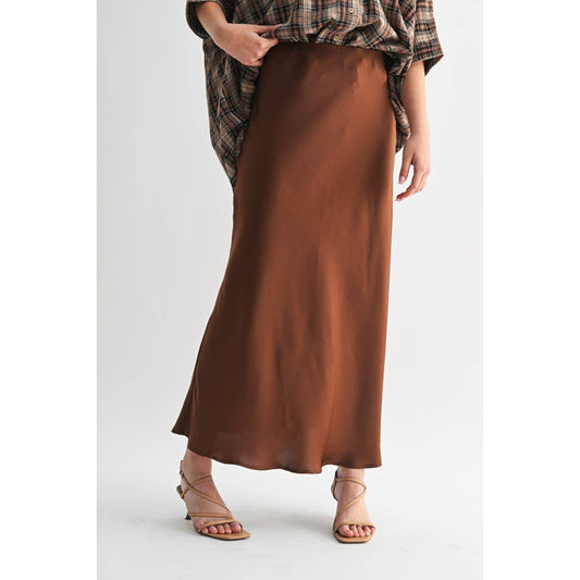 SOLID MAXI SKIRT: Brown / FS65099_4