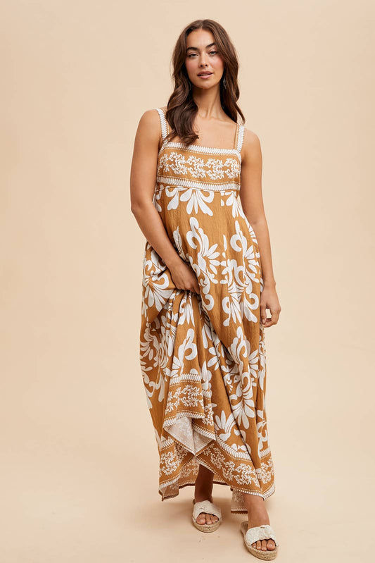 RESORT BORDER PRINT MAXI DRESS: BRAN / ILD6257