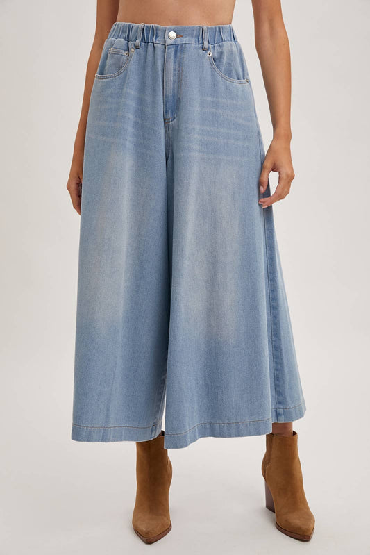 DENIM WIDE LEG CROP JEANS: LT.WASH / B02227