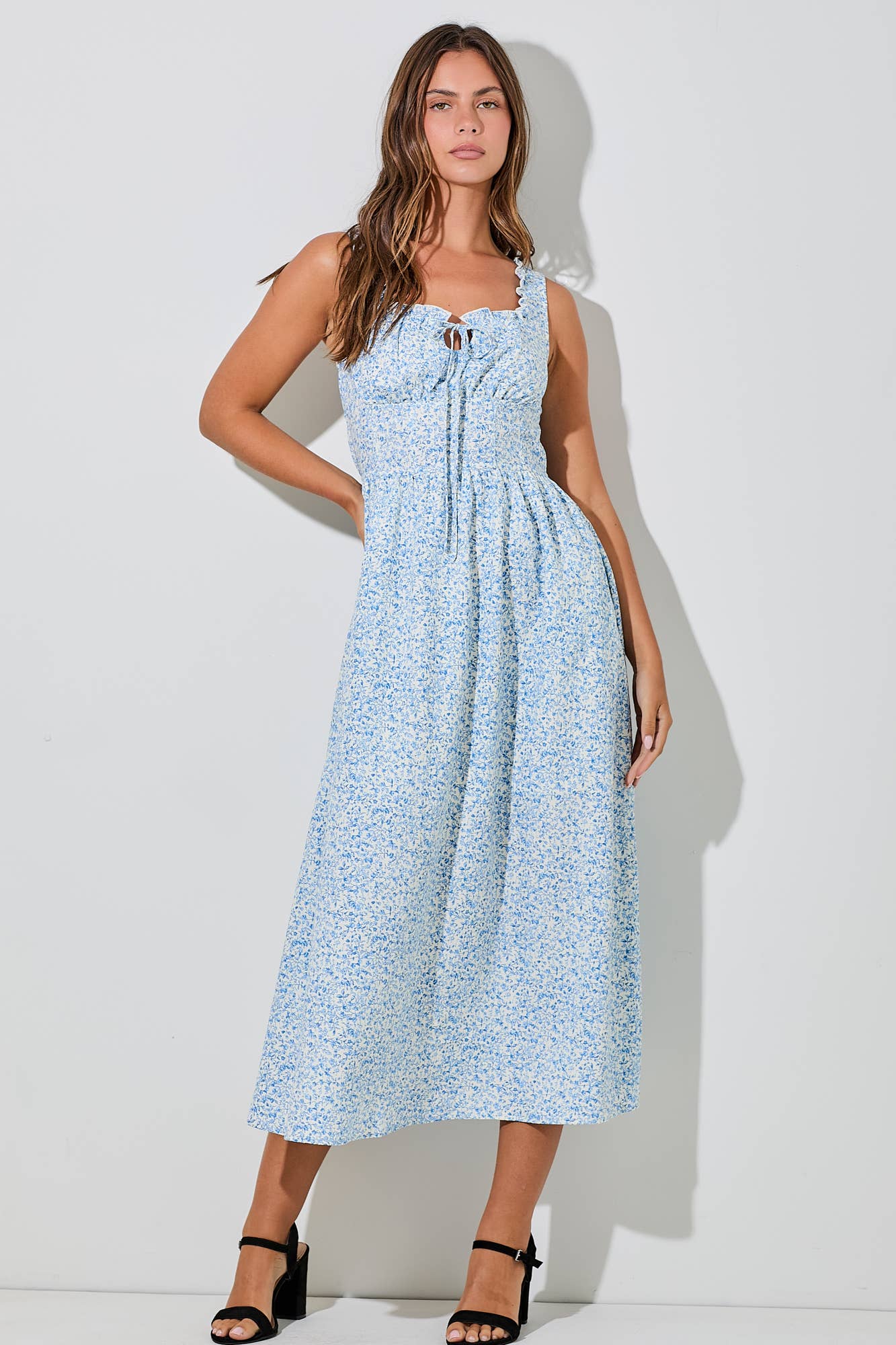 FLORAL MIDI DRESS: TAUPE BD5909