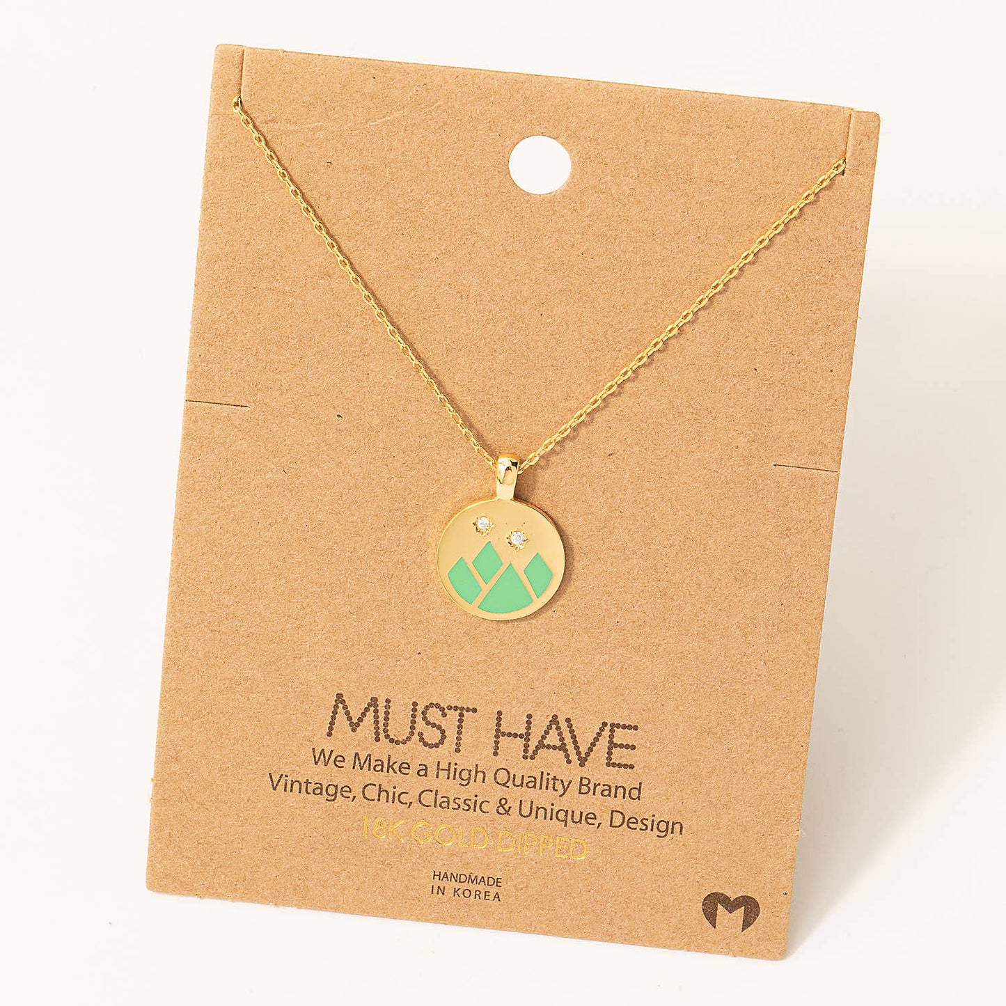 Dainty Mountain Coin Disc Pendant Necklace: WH