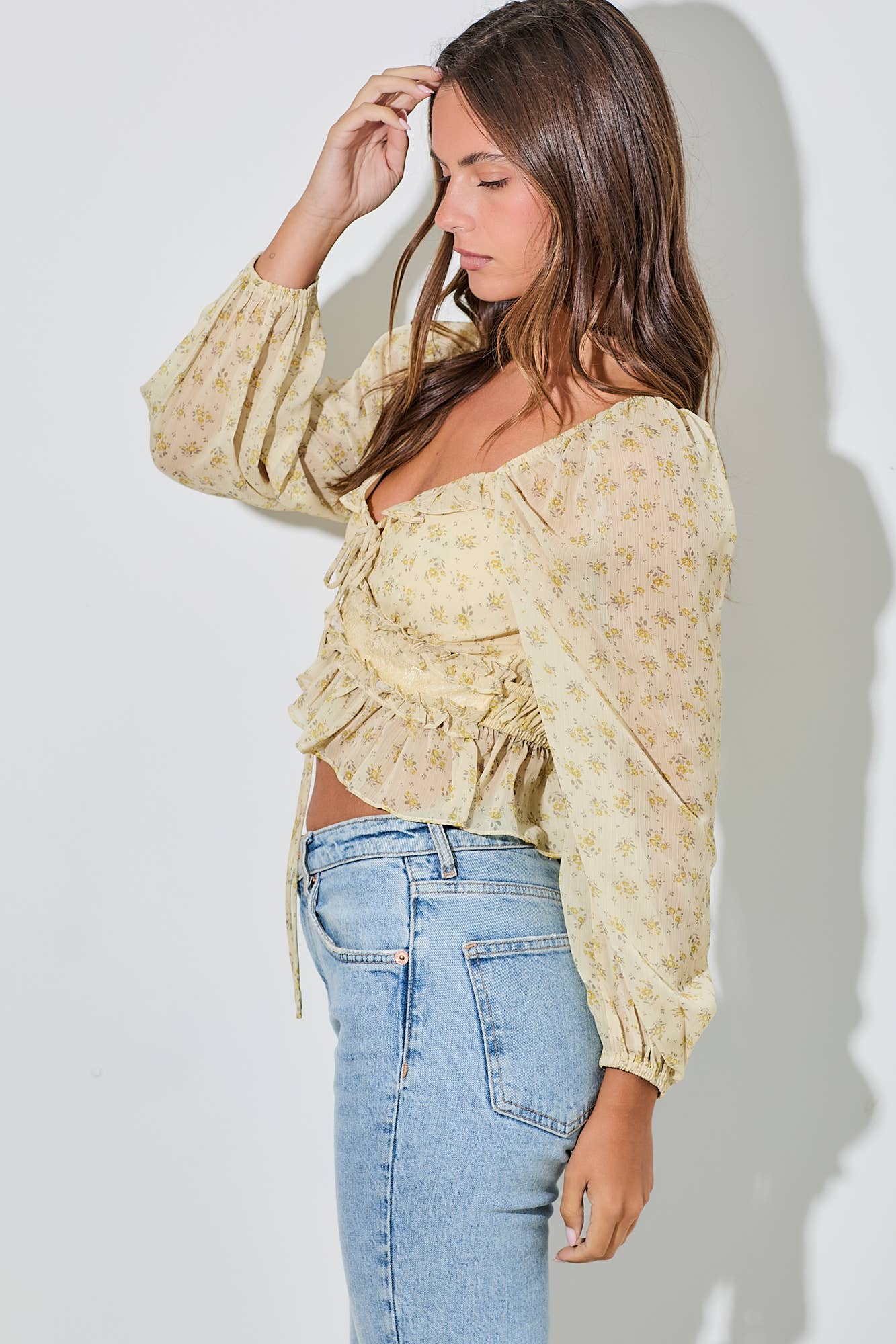 FLORAL LONG SLEEVE BLOUSE: YELLOW BT3459