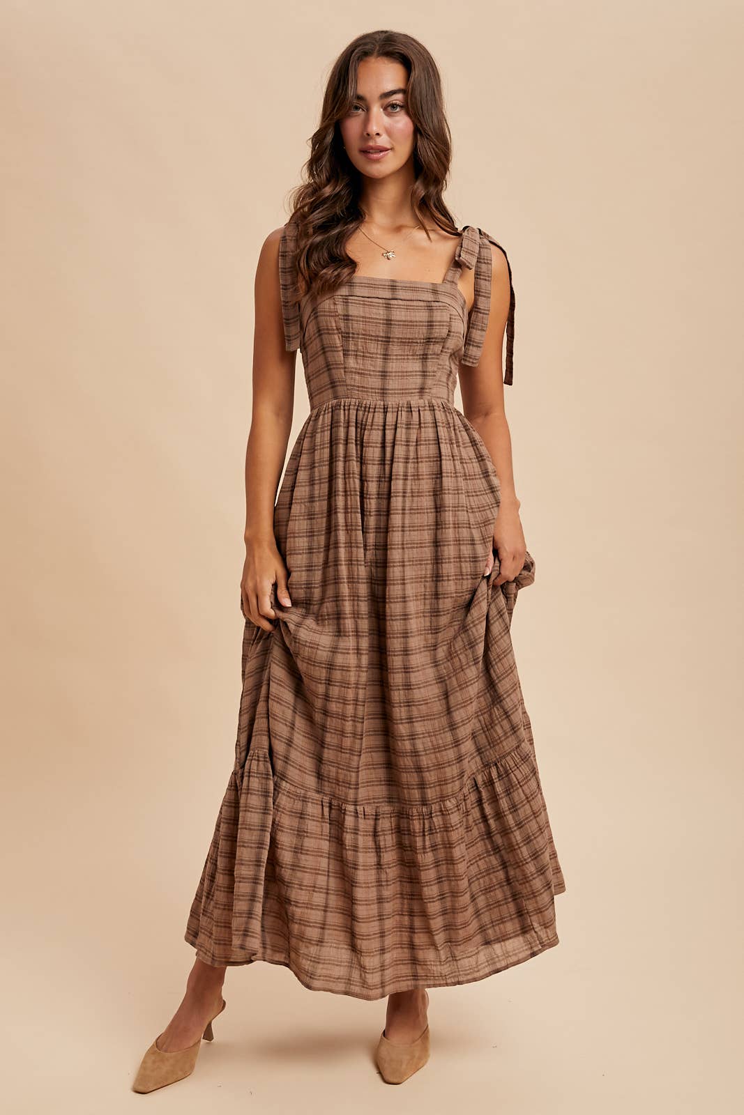 TARTAN COTTON MAXI DRESS: GREEN / ILD6399