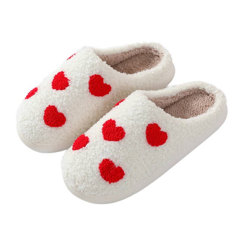 SOFT PLUSH MUSHROOM HEART RAINBOW WARM SLIPPERS | 40SP014: FLOWER PINK / Medium