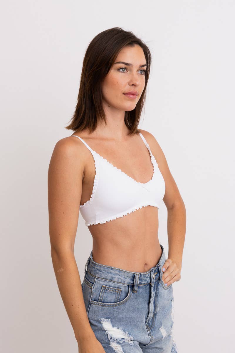 Seamless Lettuce Edge Bow Tie Triangle Bralette 🥬: White Prepack