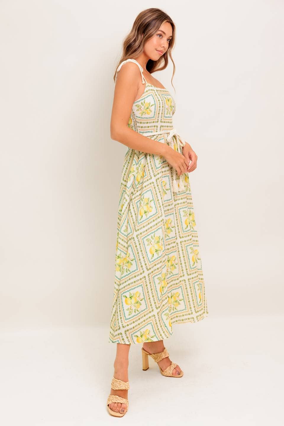 A printed woven midi dress - ID22459: IVORY