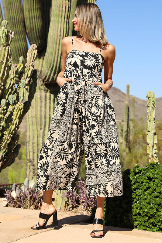 B5B47-A906 WIDE LEG CROPPED LENGTH JUMPSUIT W ADJUSTABLE STR