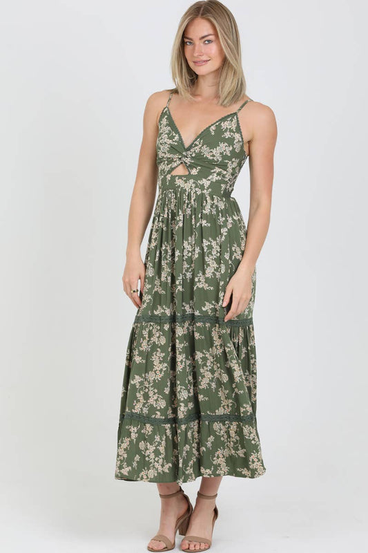 F4F48-W879 V NECK TWIST FRONT CUT OUT MAXI DRESS