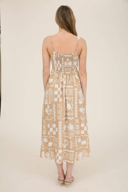 CR2560 BUTTON DOWN SLEEVELESS MIDI DRESS: KHAKI