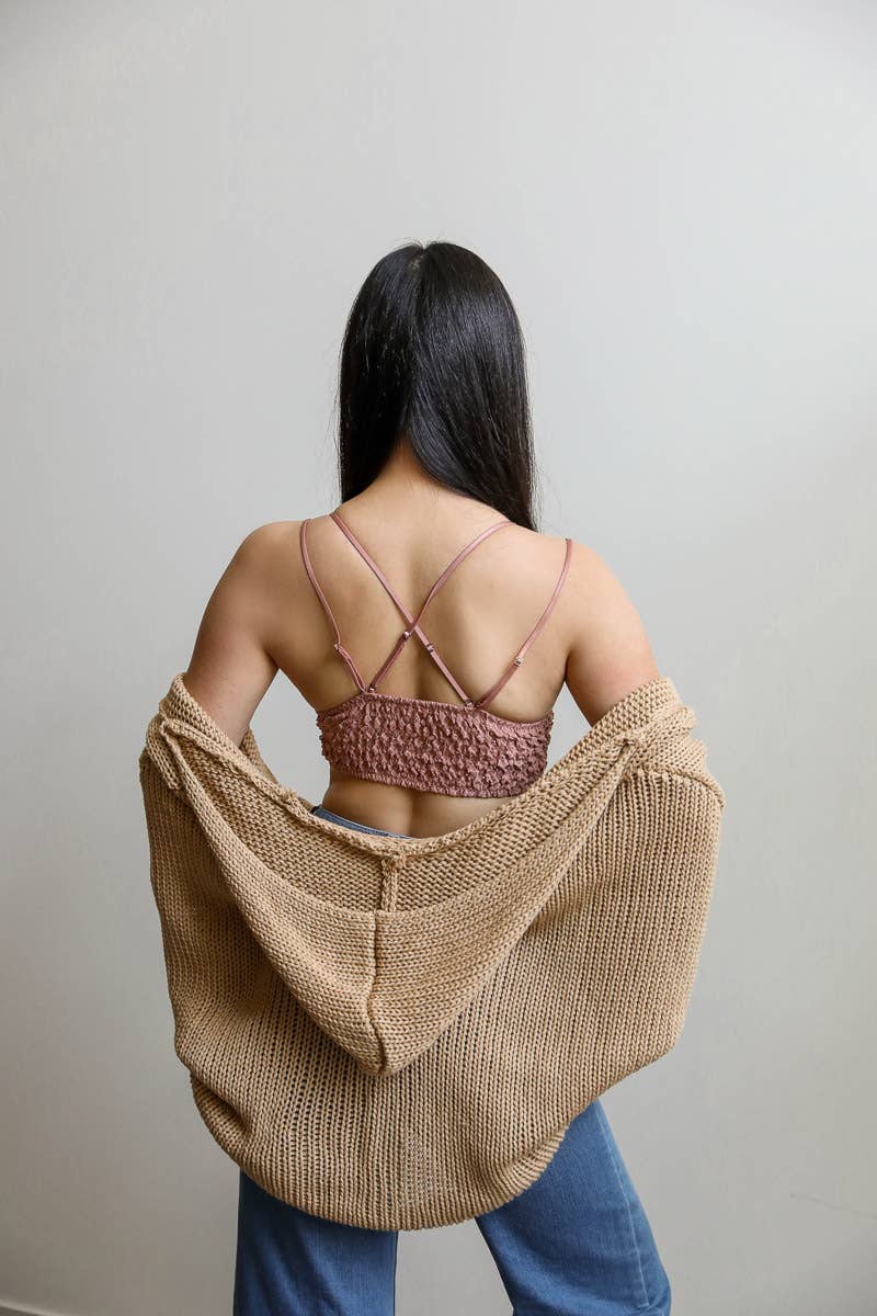 Padded Crochet Lace Longline Bralette - YL-5448WB-SAGE