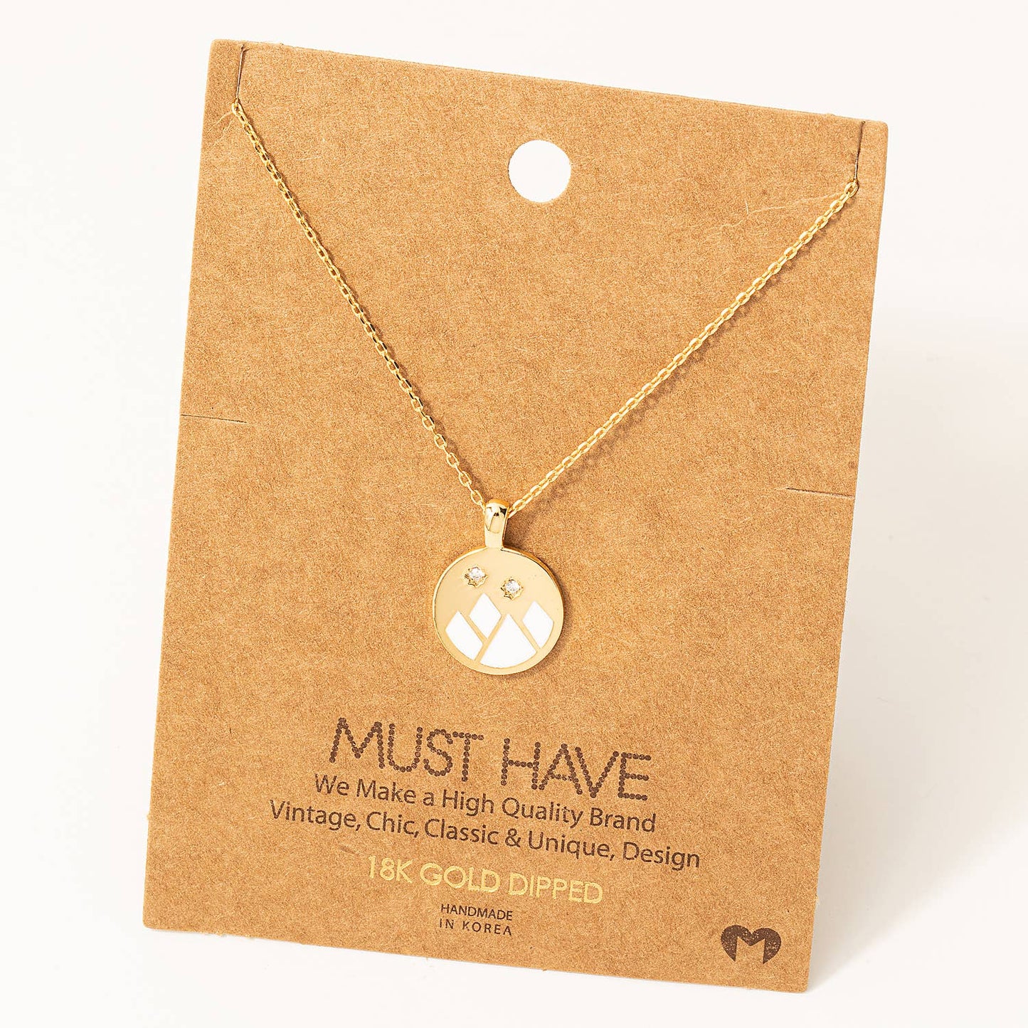 Dainty Mountain Coin Disc Pendant Necklace: WH
