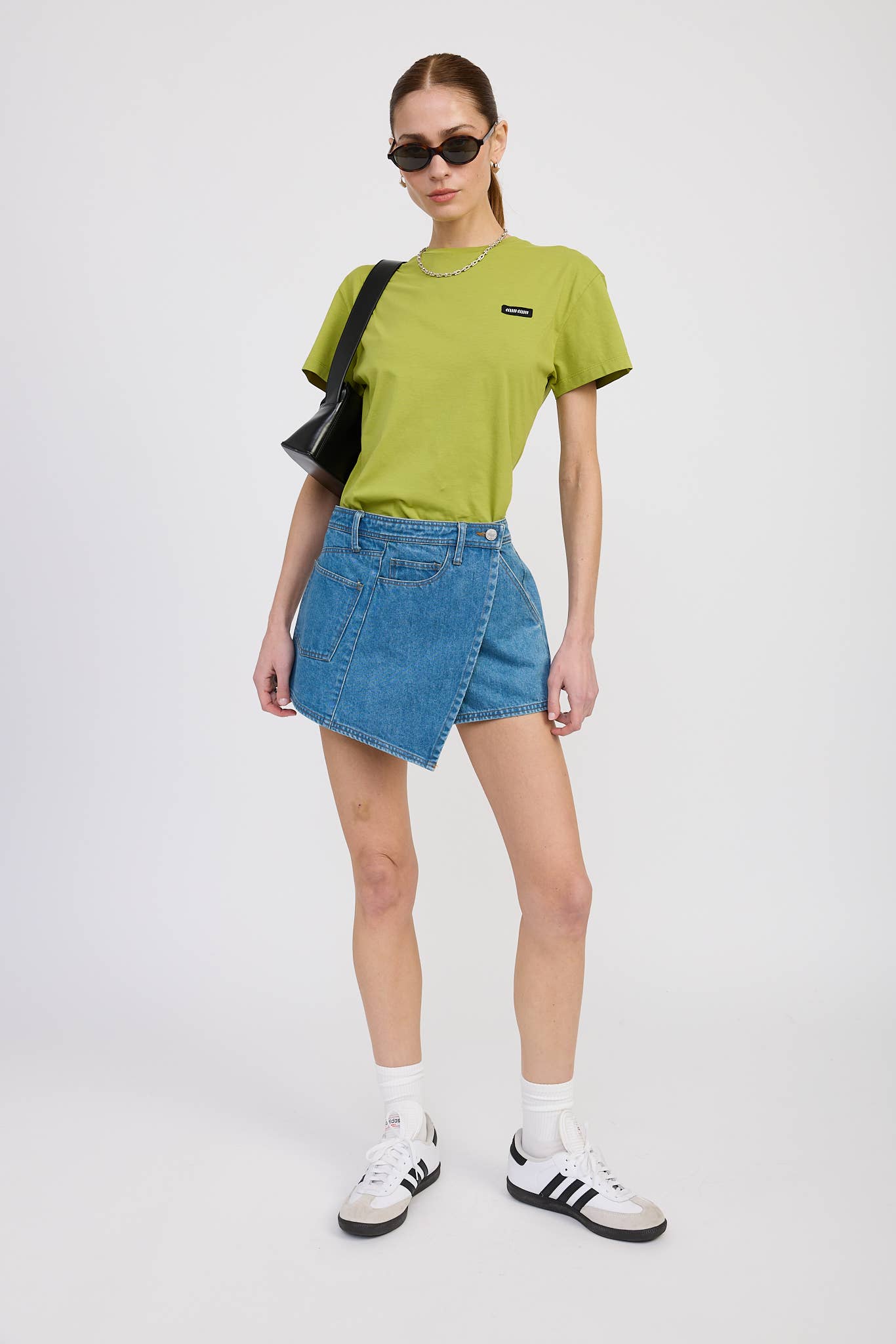 WRAPPED ASYMMETRICAL DENIM SKIRT: TRUE DENIM / IPG2705P