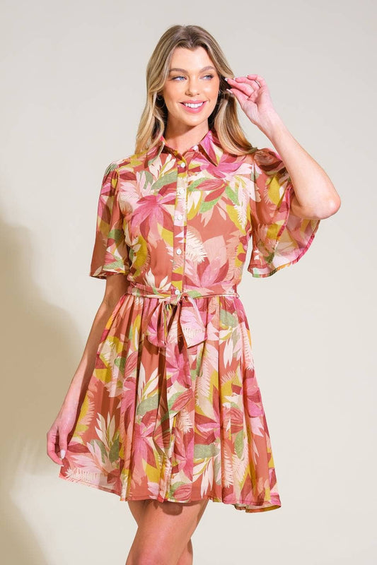 A printed woven mini dress - ID21351: Burgundy