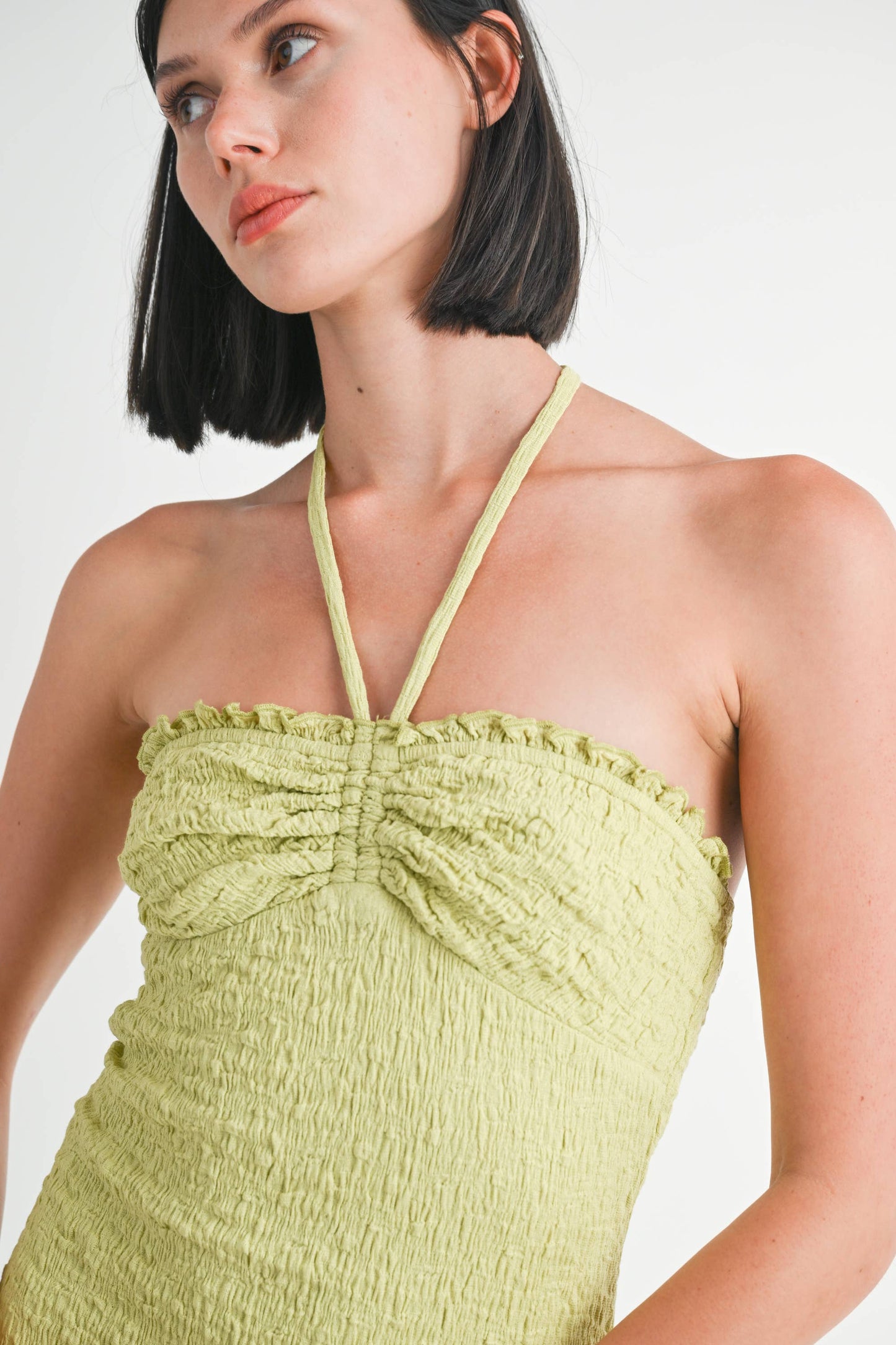 MIDI HALTER NECK OPEN BACK DRESS: MELON / IPK2062D