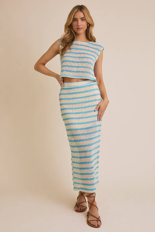 Skirt Onlyyyy: IVORY-BLUE STRIPE / ATS7086