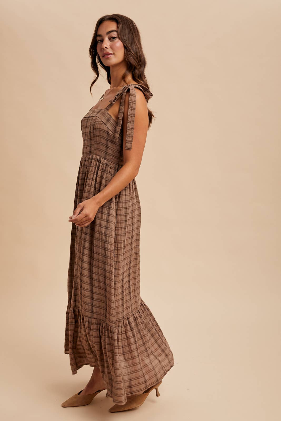 TARTAN COTTON MAXI DRESS: GREEN / ILD6399