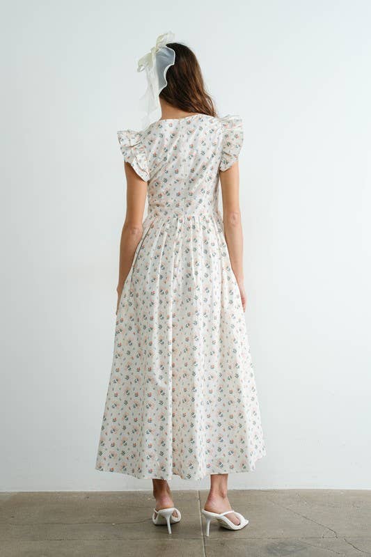 Floral Tie Front Ruffle Fluted Sleeve Maxi Dress
: Cream SD2260RESTOCK