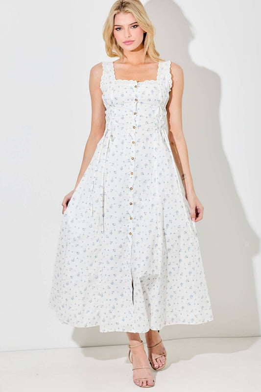 FLORAL MAXI BUTTON DOWN MAXI DRESS: IVORY BD5953