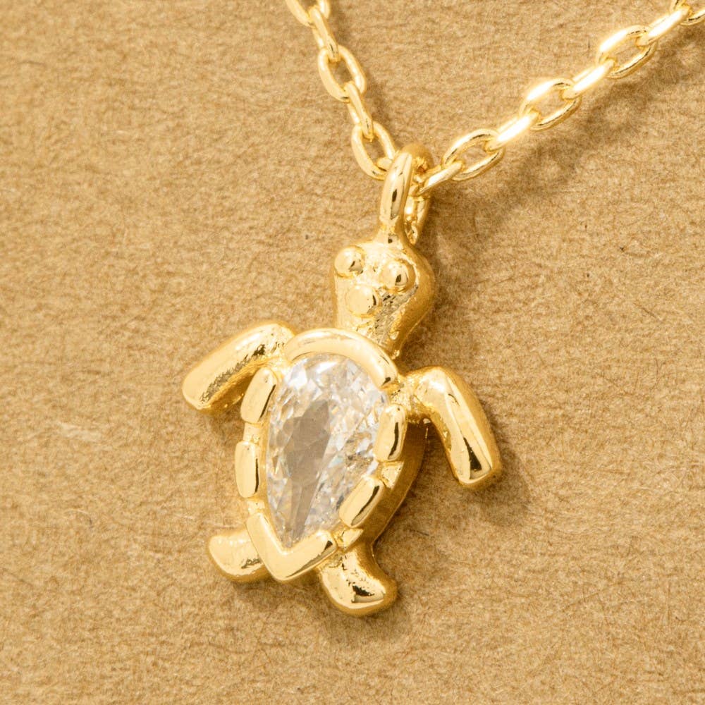 Gold Dipped Cz Turtle Pendant Necklace: G