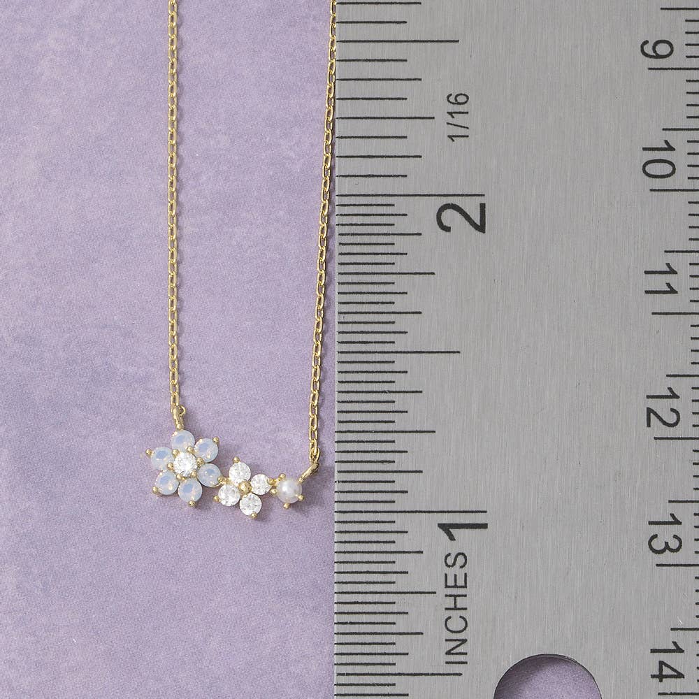 Gold Dipped Dual Cz Daisy Cluster Pendant Necklace: G