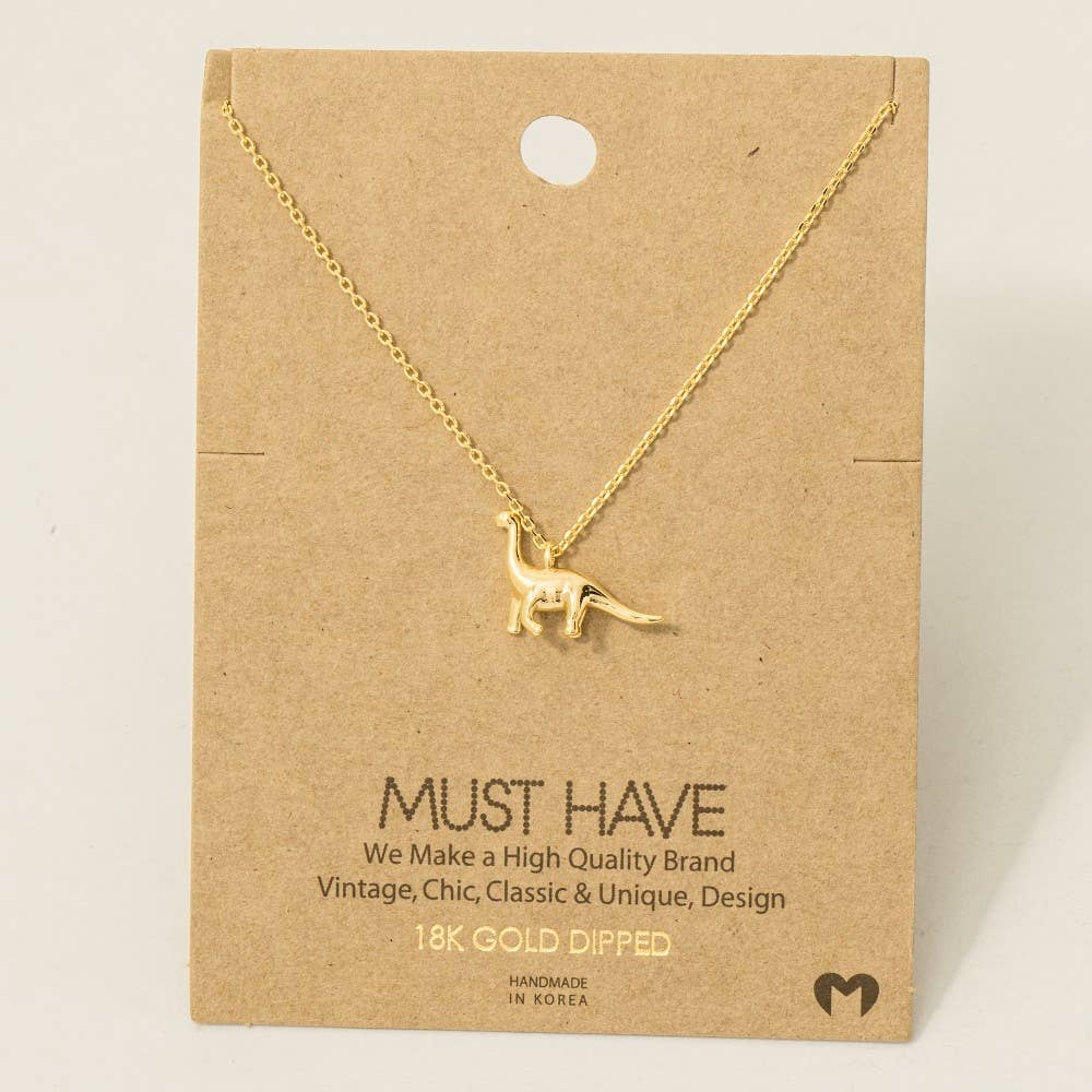 Gold Dipped Brachiosaurus Dinosaur Pendant Necklace: S
